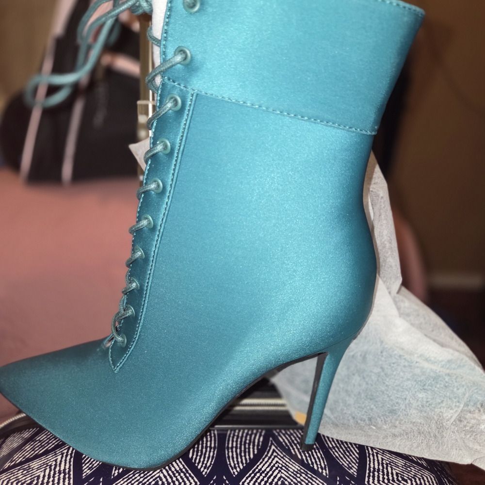Elegant Teal Lace-Up Stiletto Boots